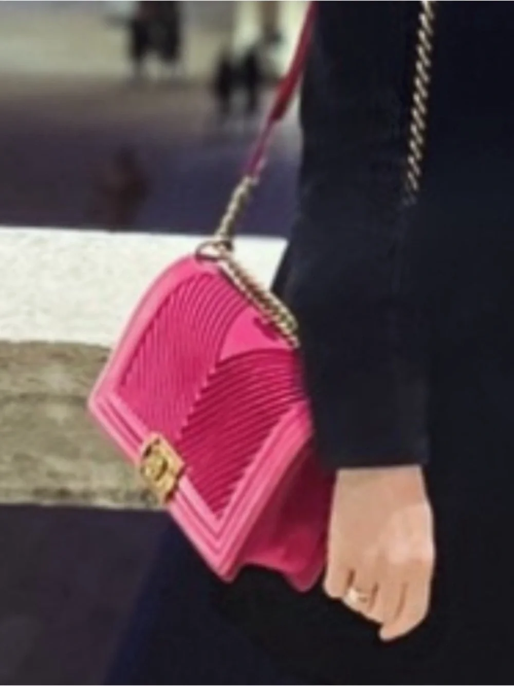 Chanel Boy Flap Bag in pink velvet with chevron quilting and gold-tone hardware.